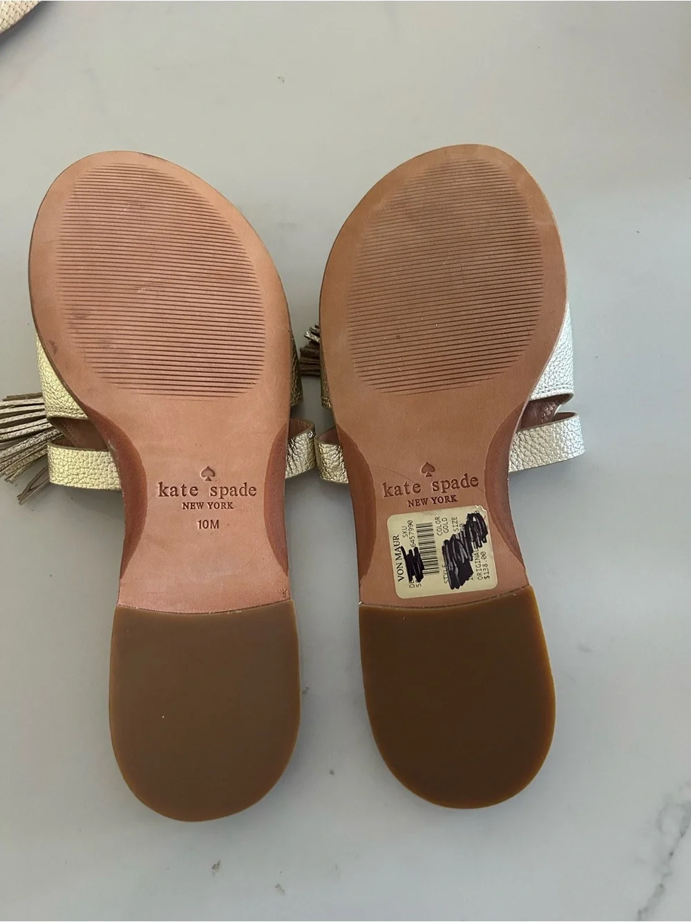 kate spade Gold Leather Tassel Slide Mules